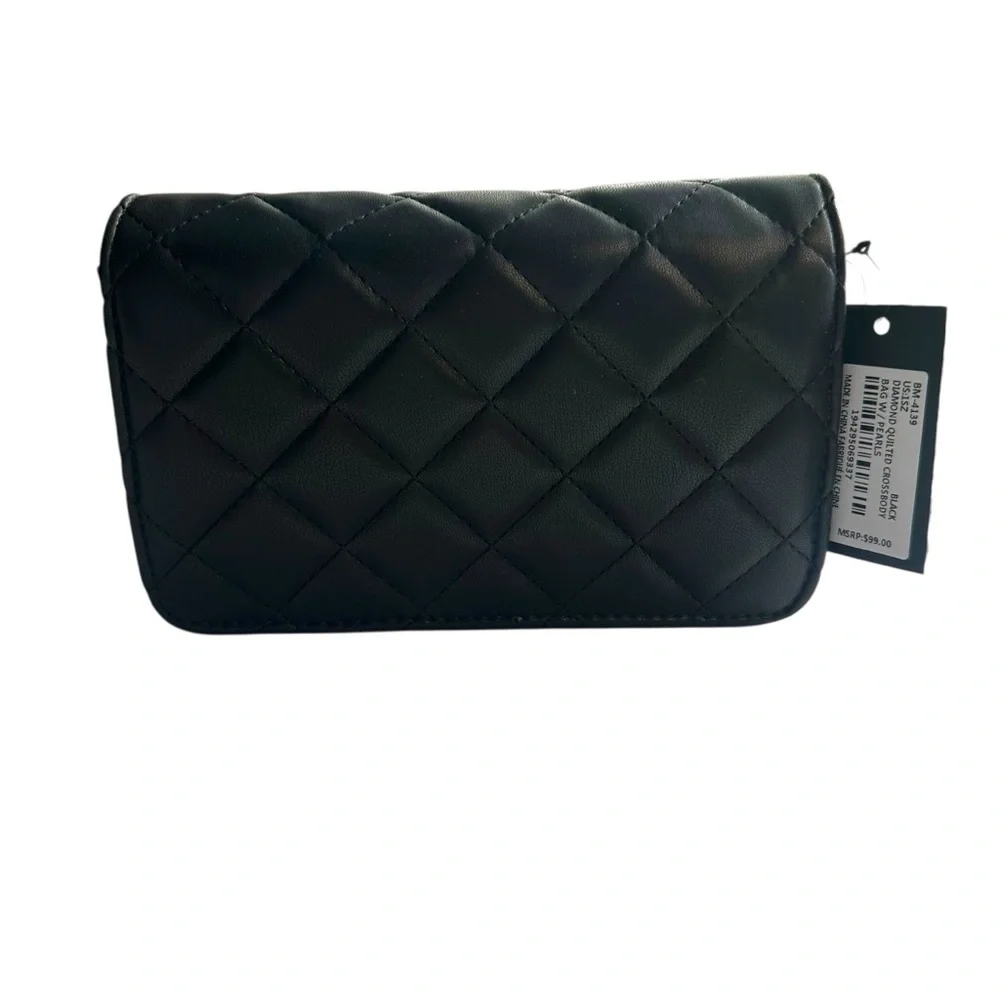 Badgley Mischka Diamond Quilted Crossbody‎ Bag Black NWT